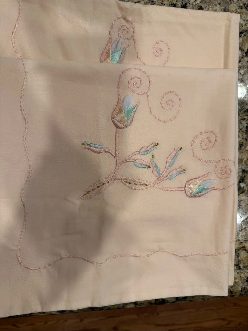 Hand-Embroidered & Appliqué Floral Sheet and 4 Pillowcases purchased in Egypt